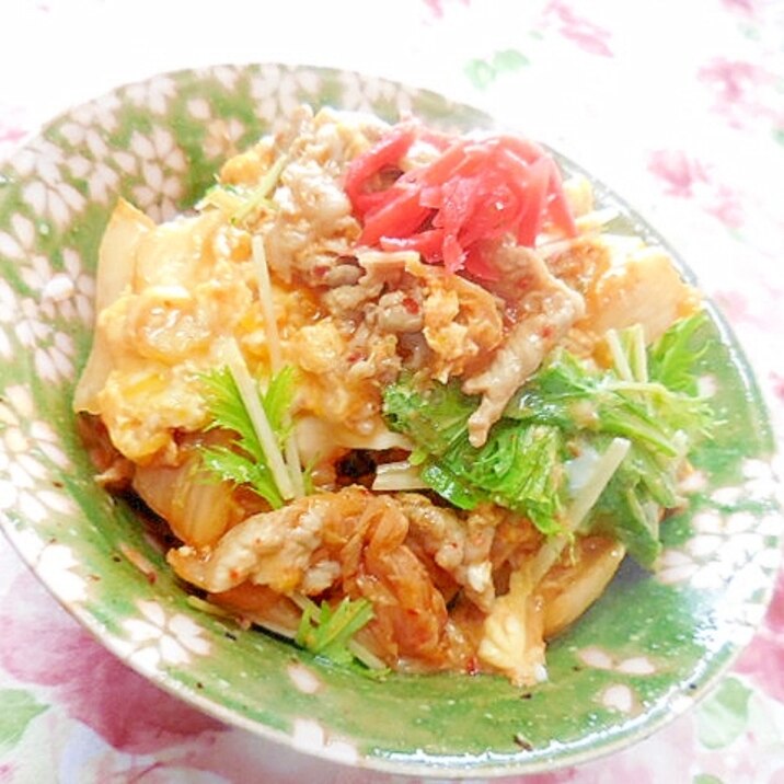 ❤キムチと水菜と豚の卵とじ丼❤